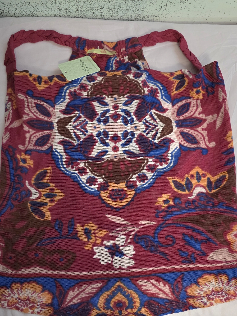 Free People Braided-Strap Tank Top in Burgundy, Blue and Gold